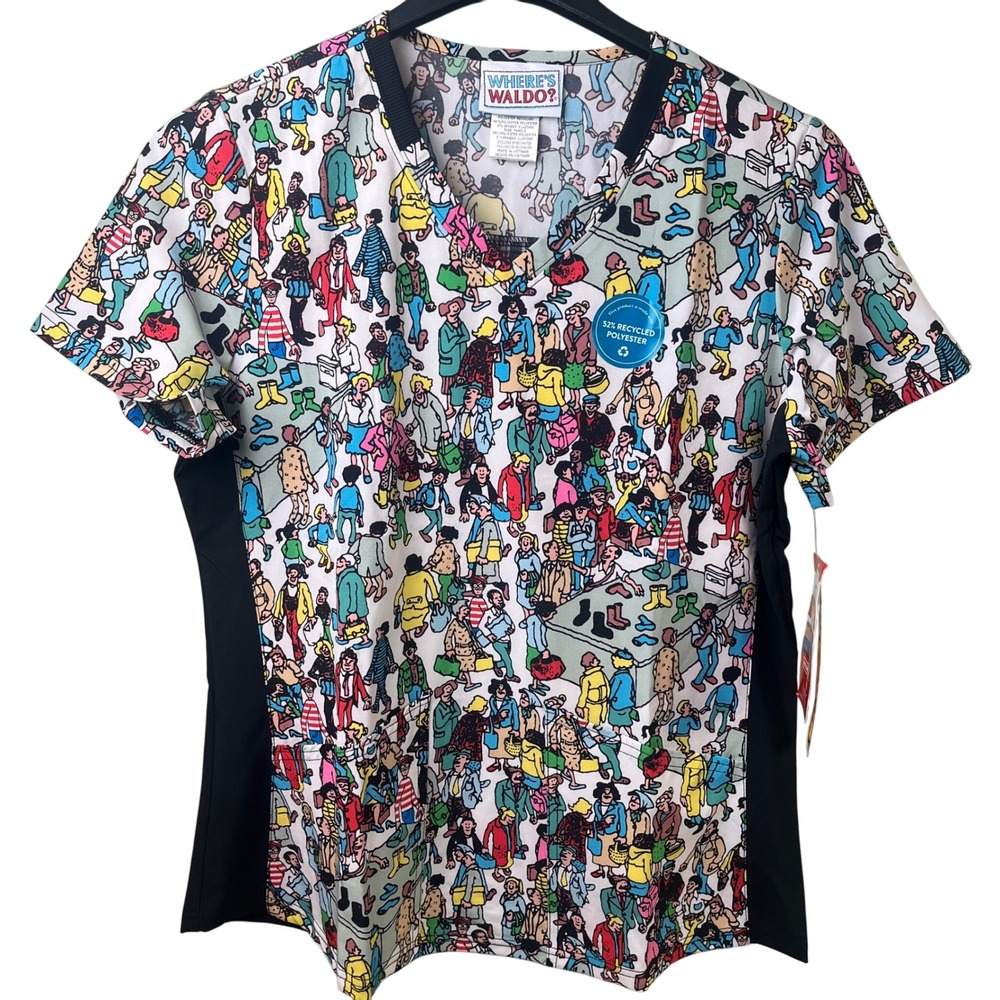 Where's Waldo? Graphic Tooniforms Cherokee Scrub Nurse Uniform Top Size‎ XS NWT